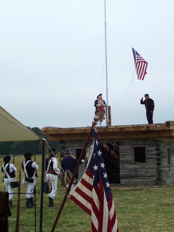 raising flag at Hills Fort